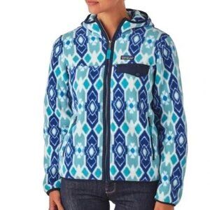 Patagonia Synchilla Full Zip Hooded Fleece Jacket Blue Aztec Size Small